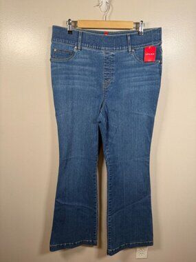 Spanx Flare Jeans Size 1X Blue Stretch Slimming High Rise Denim Pull On